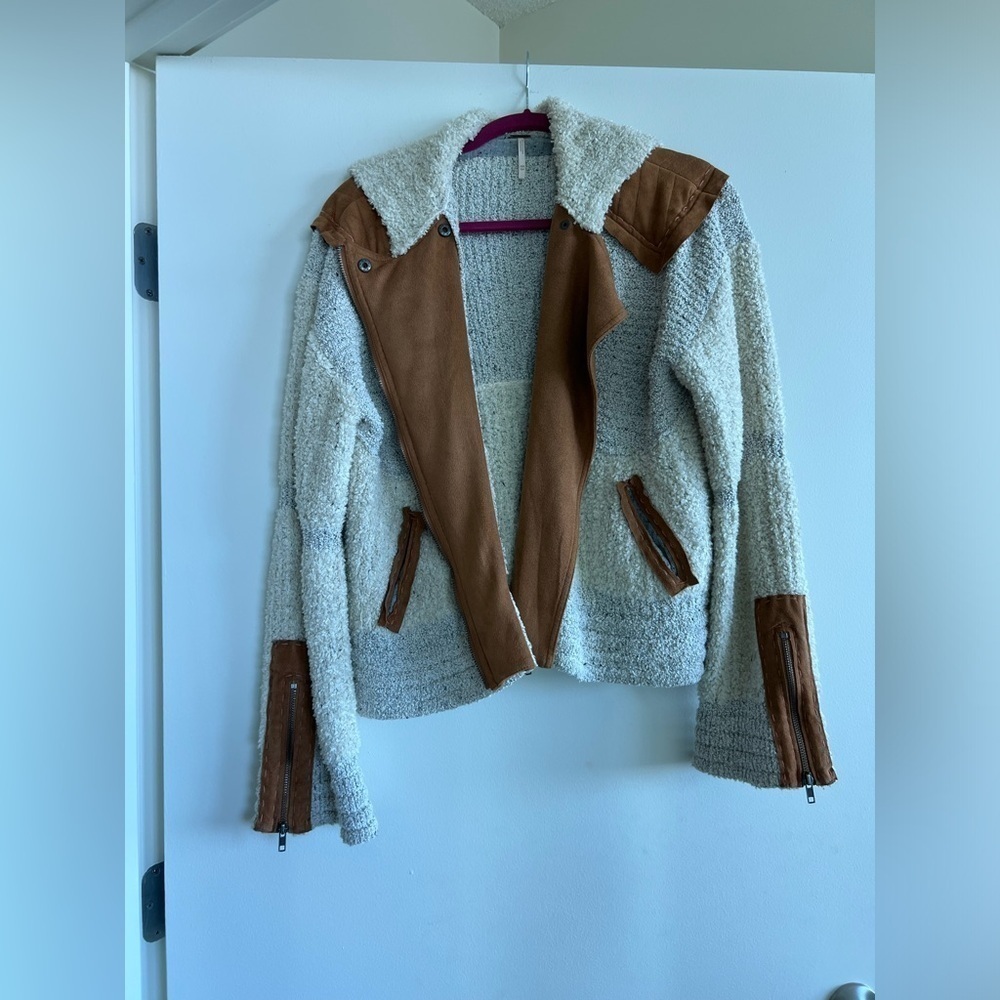 Women’s Cream Sherpa & Tan Suede Contrast Jacket - Picture 10 of 10